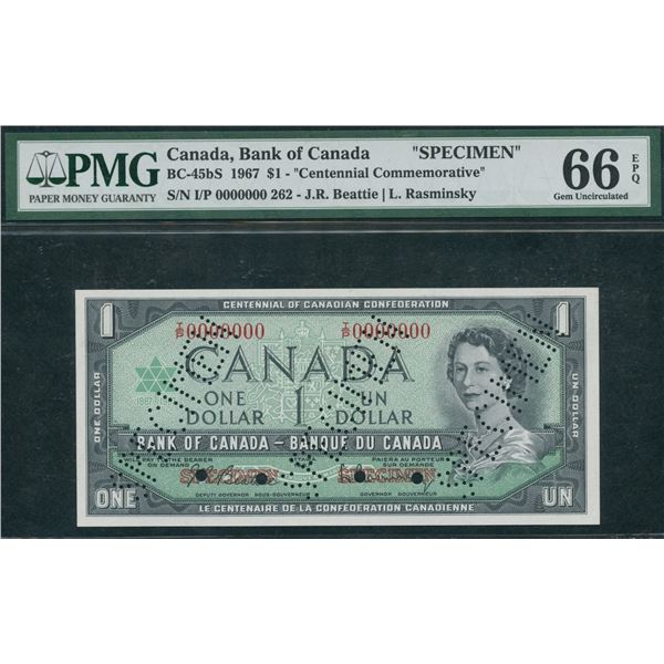 Bank of Canada $1, 1967 - Specimen #262