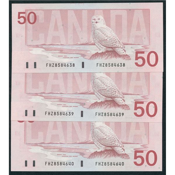 Bank of Canada $50, 1988 - Lot of 3 Consecutives