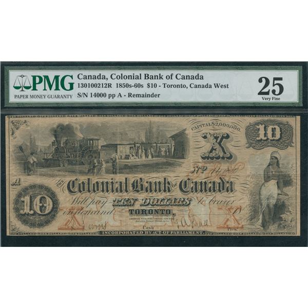 Colonial Bank of Canada $10, 18__ Remainder