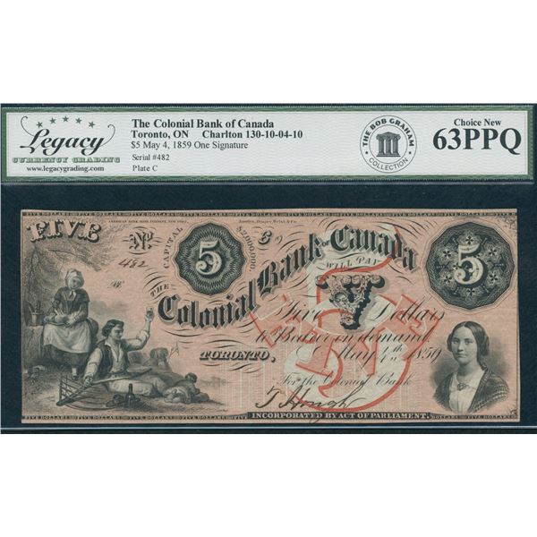 Colonial Bank of Canada $5, 1859