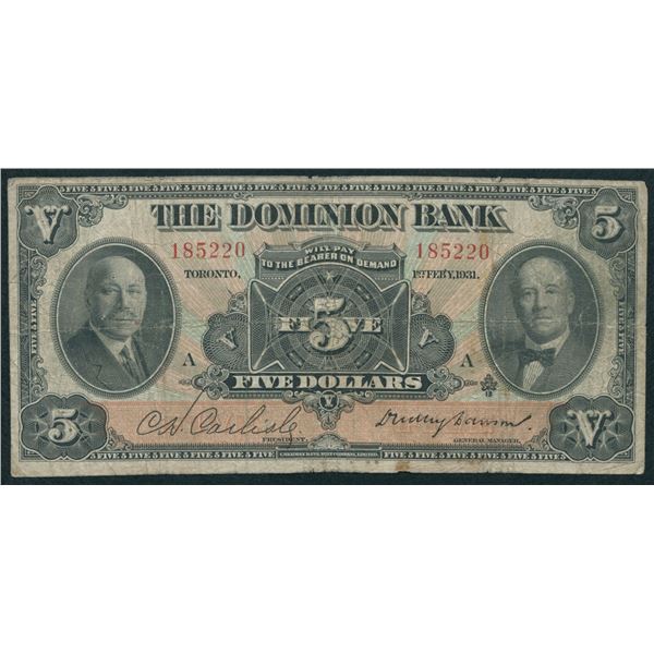 Dominion Bank $5, 1931