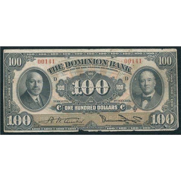 Dominion Bank $100, 1931