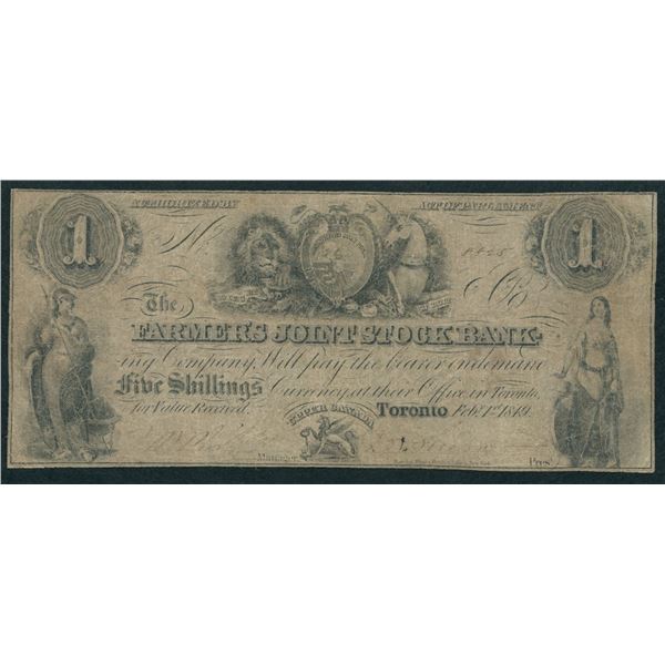 Farmer's Joint Stock Bank $1, 1849