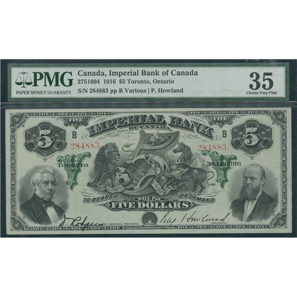 Imperial Bank of Canada $5, 1916