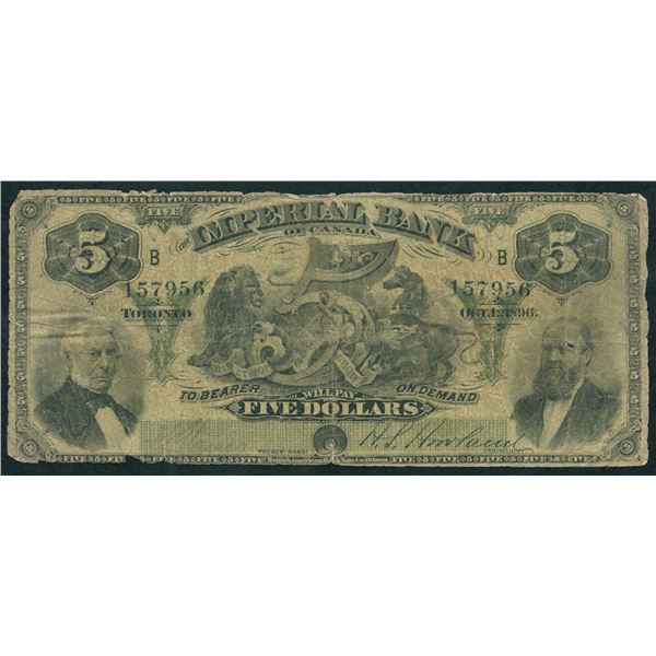 Imperial Bank of Canada $5, 1896