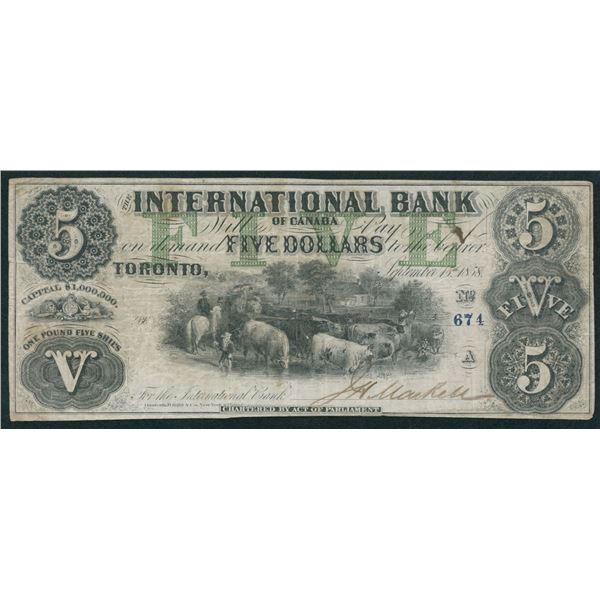 International Bank of Canada $5, 1858