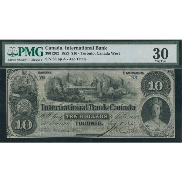 International Bank of Canada $10, 1859 - Low Serial Number