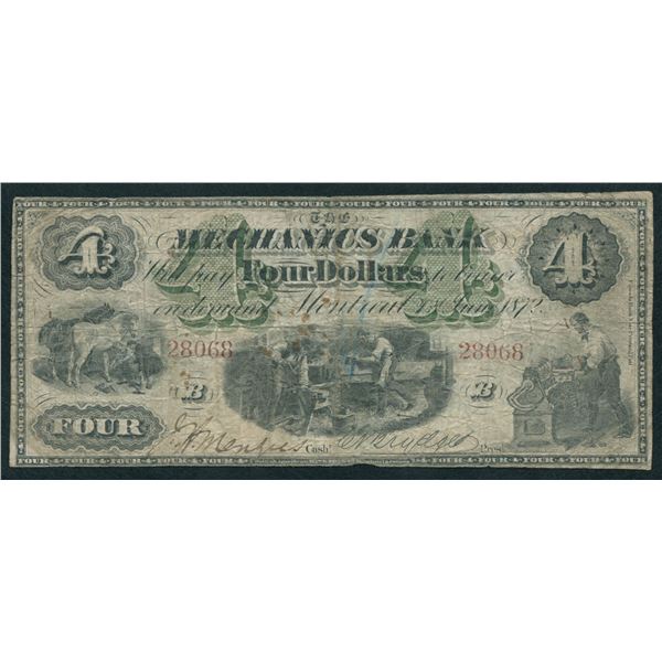 Mechanics Bank $4, 1872