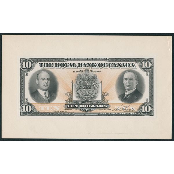 Royal Bank of Canada $10, 1933 - Front & Back Proofs