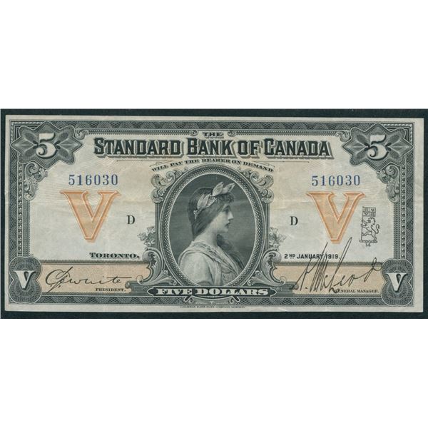 Standard Bank of Canada $5, 1919
