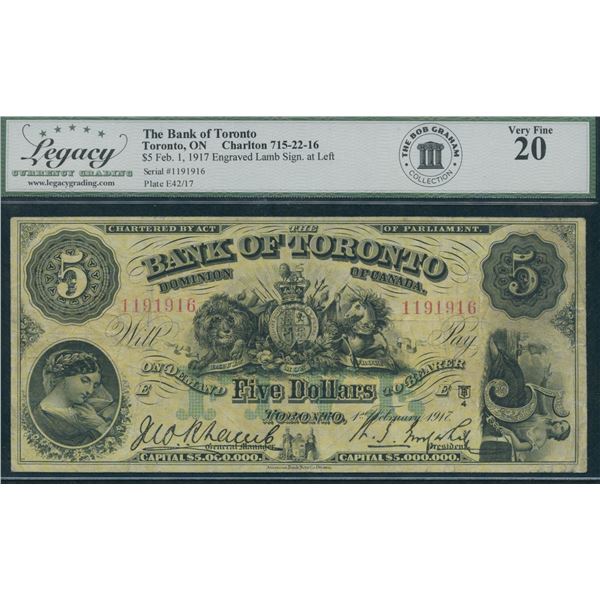 Bank of Toronto $5, 1917