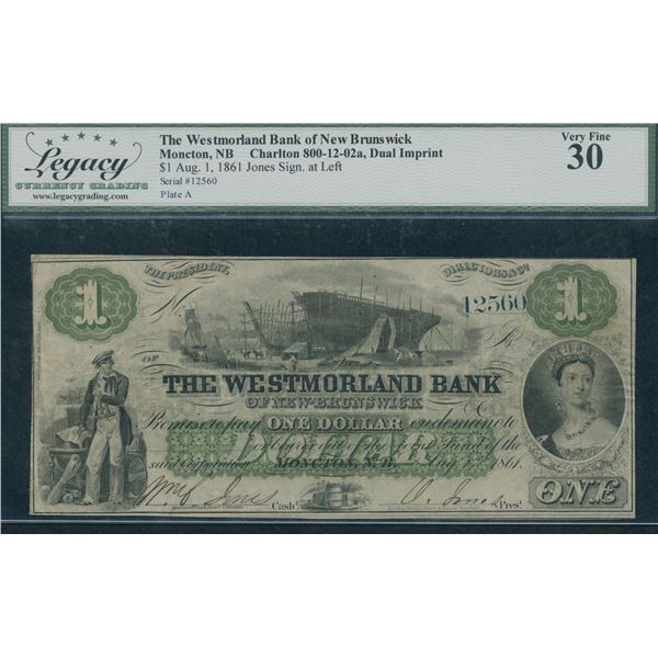 Westmorland Bank of New Brunswick $1, 1861