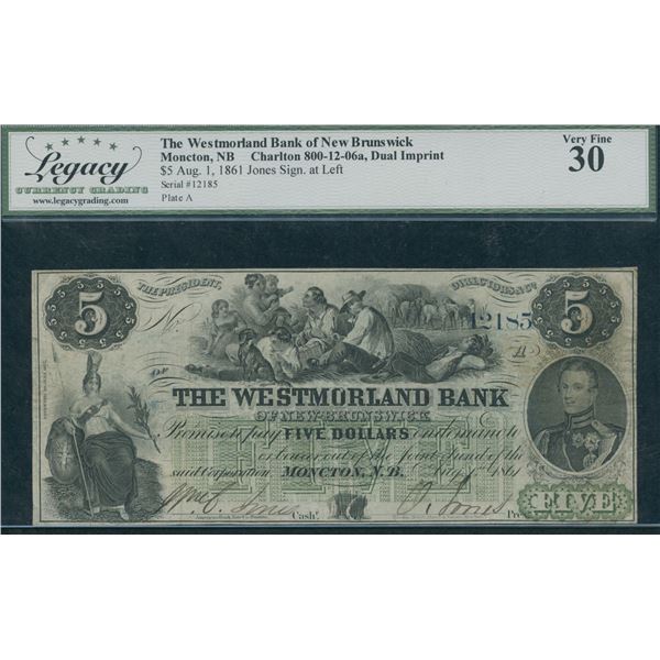 Westmorland Bank of New Brunswick $5, 1861
