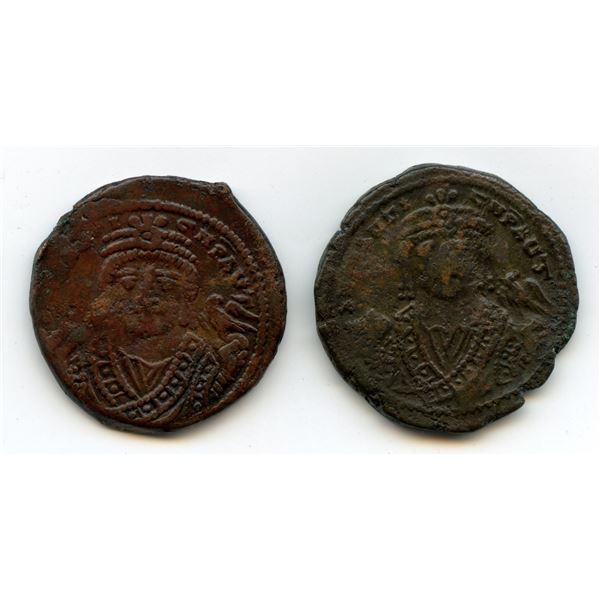Byzantine Empire - Maurice Tiberius (AD 582-602). AE Follis (40 Nummi). Lot of 2