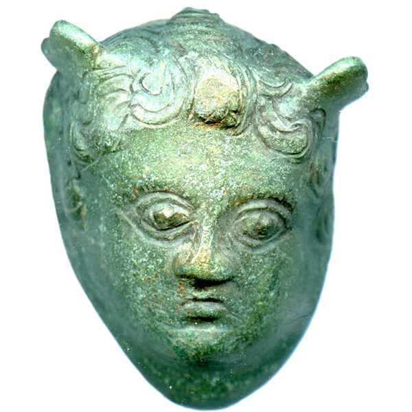 Roman Bronze Theater Mask with green patina