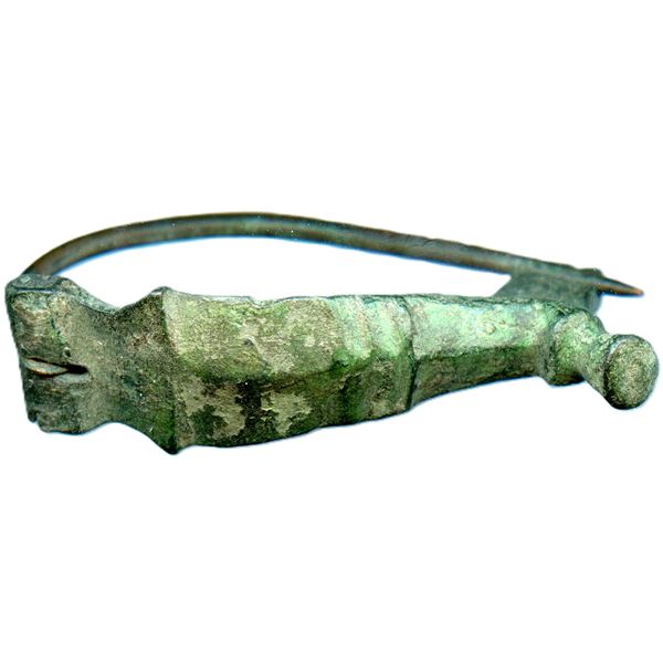 Roman Bronze Fibula with green Patina.