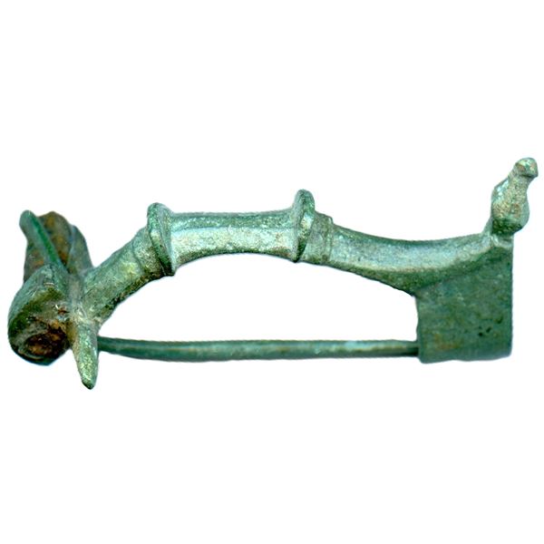 Roman Bronze Fibula with green Patina.