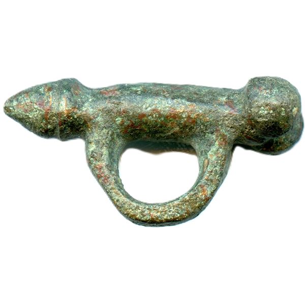 Roman Bronze Phallic Pendant with green patina.