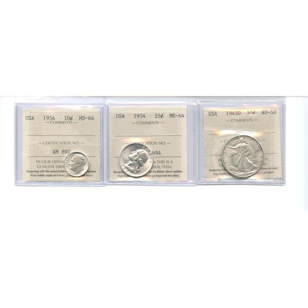 USA Silver - ICCS Graded Lot of 3 Coins