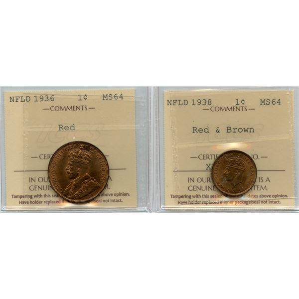1936 & 1938 Newfoundland One Cent - Lot of 2