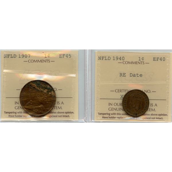1907 & 1940 Newfoundland One Cent - Lot of 2