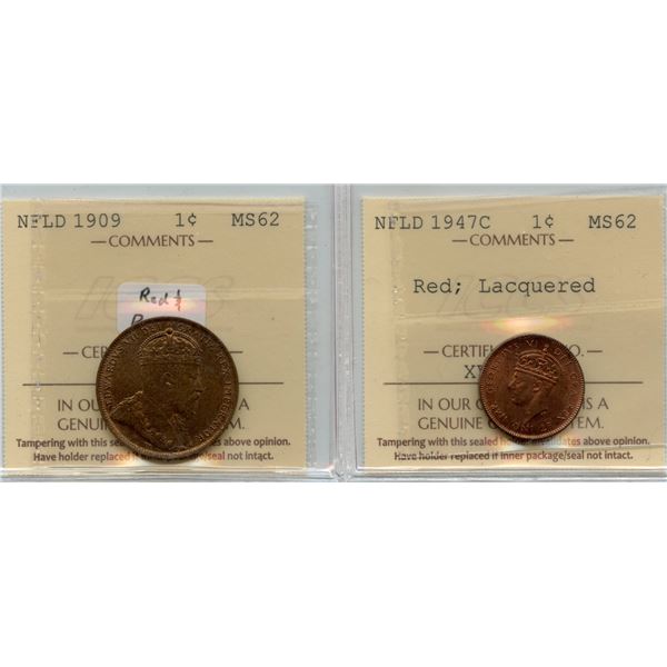 1909 & 1947C Newfoundland One Cent - Lot of 2