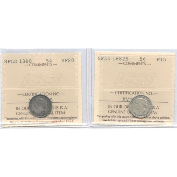1880 & 1882H Newfoundland Five Cents - Lot of 2