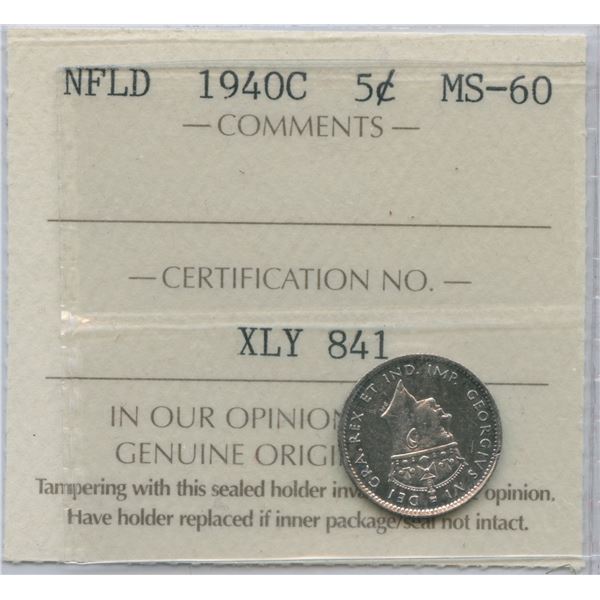 1940C Newfoundland Five Cents