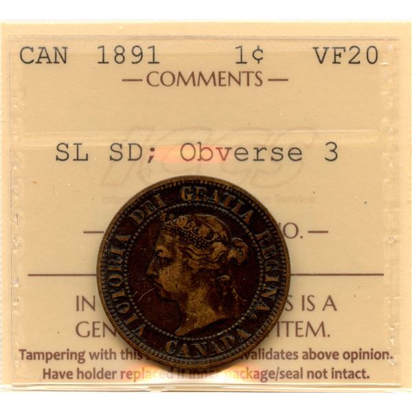 1891 One Cent - Small Leaves, Small Date