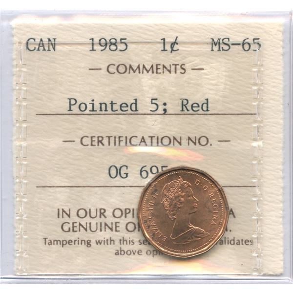 1985 One Cent - Pointed 5