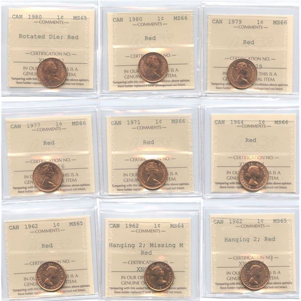 1947-1980 Canadian One Cents - ICCS Graded Lot of 14 Coins