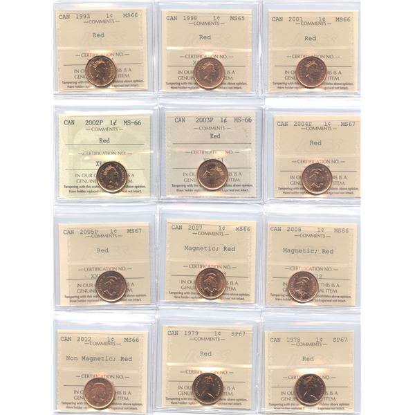 1902-1993 Canadian One Cents - ICCS Graded Lot of 17 Coins