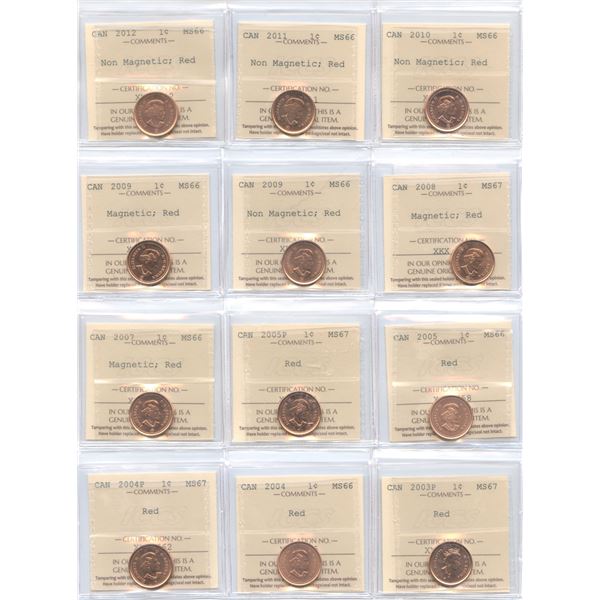 2000-2012 Canadian One Cents - ICCS Graded Lot of 16 Coins