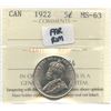 Image 1 : 1922 Five Cents - Far Rim (not noted in certificate)