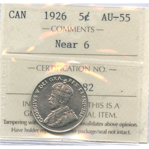 1926 Five Cents - Near 6