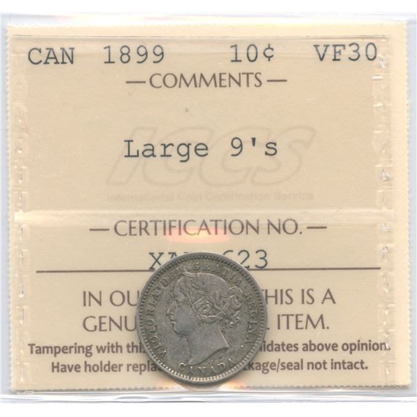 1899 Ten Cents - Large 9's