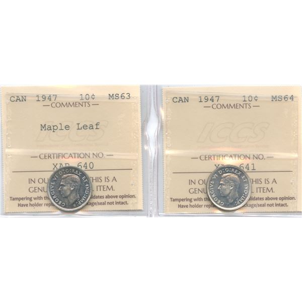 1947 Ten Cents - ICCS Graded Lot of 2 Varieties