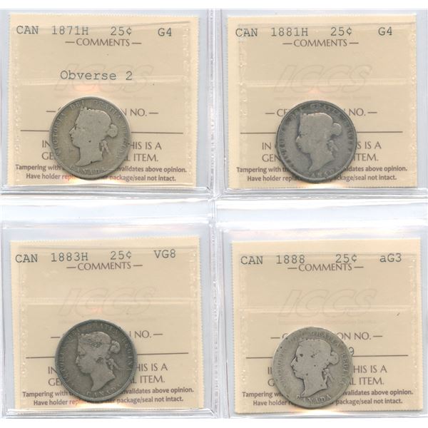1871H, 1881H, 1883H, 1888 Twenty-Five Cents All ICCS Graded