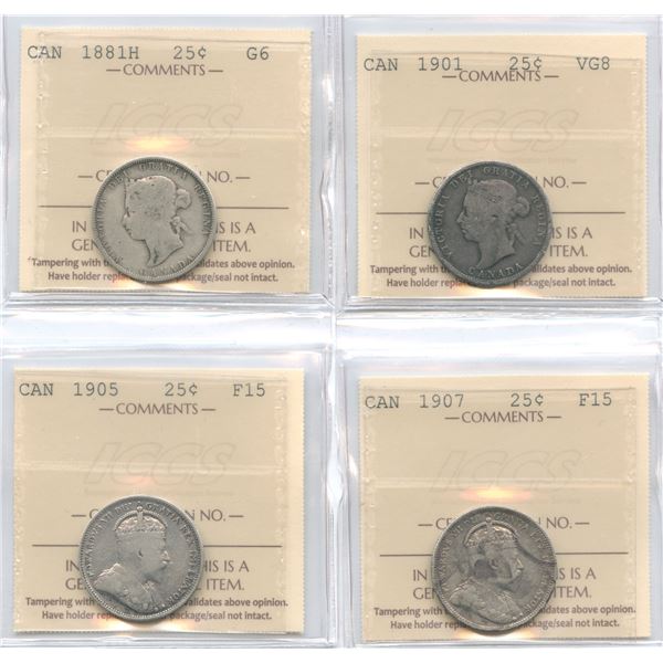 1881H, 1901, 1905, 1907 Twenty-Five Cents All ICCS Graded