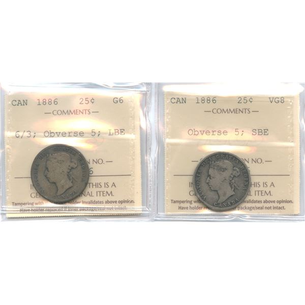 1886 Twenty-Five Cents - Lot of 2 ICCS Graded Varieties