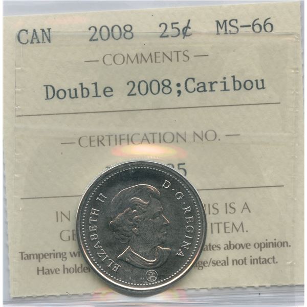 2008 Twenty-Five Cents - Double 2008; Caribou