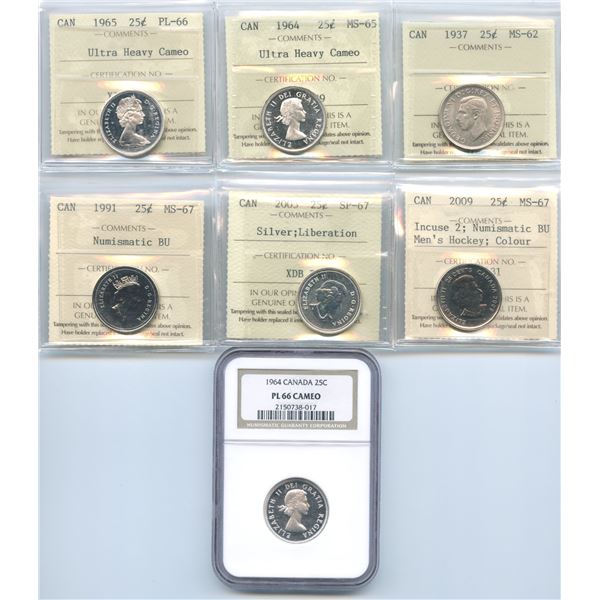 Canadian Twenty-Five Cents - Graded Lot of 7