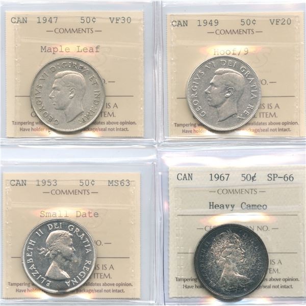 1947, 1949, 1953, 1967 Fifty Cents