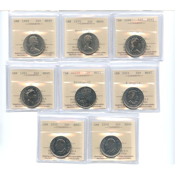 1969-2026 Fifty Cents - ICCS Graded Lot of 8