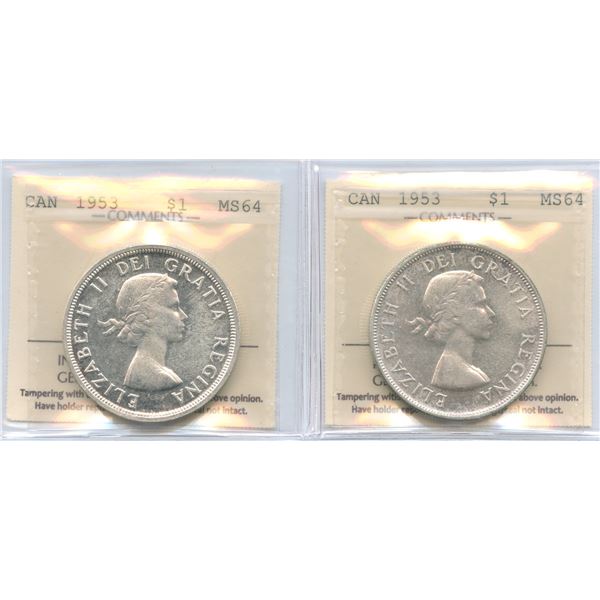 1953 Silver Dollars - ICCS Graded Lot of 2