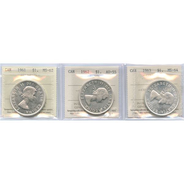 Silver Dollars - ICCS Graded Lot of 3