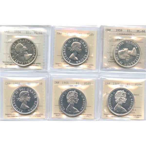 1954-1966 Silver Dollars - ICCS Graded Lot of 6 Proof Like Coins