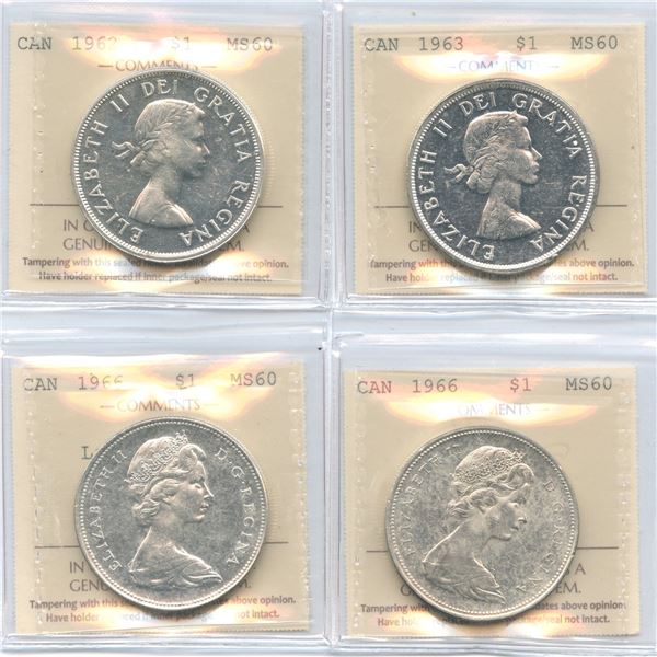 1954-1966 Silver Dollars - ICCS Graded Lot of 4