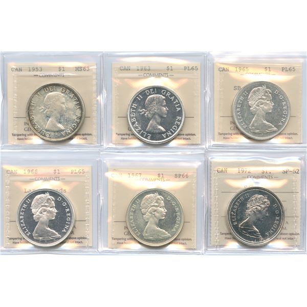 1953 - 1972 Silver Dollars - ICCS Graded Lot of 6