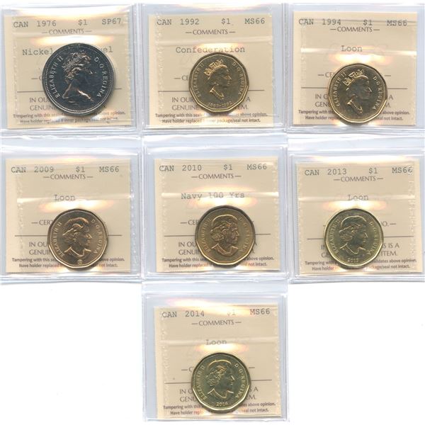 1976-2014 Nickel & Loon Dollars- ICCS Graded Lot of 7
